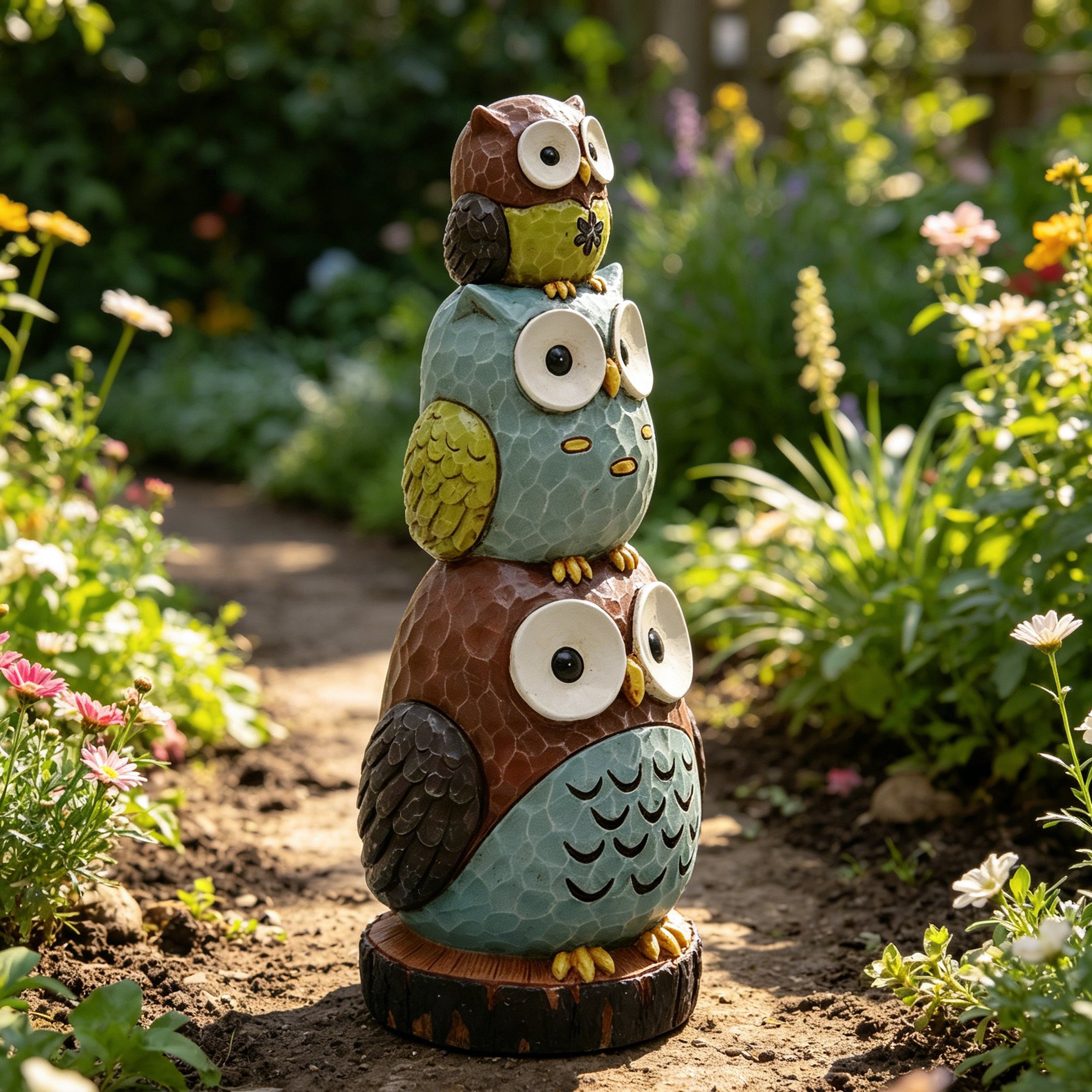 ABBLE 18"H Stacking Owls Resin Statue