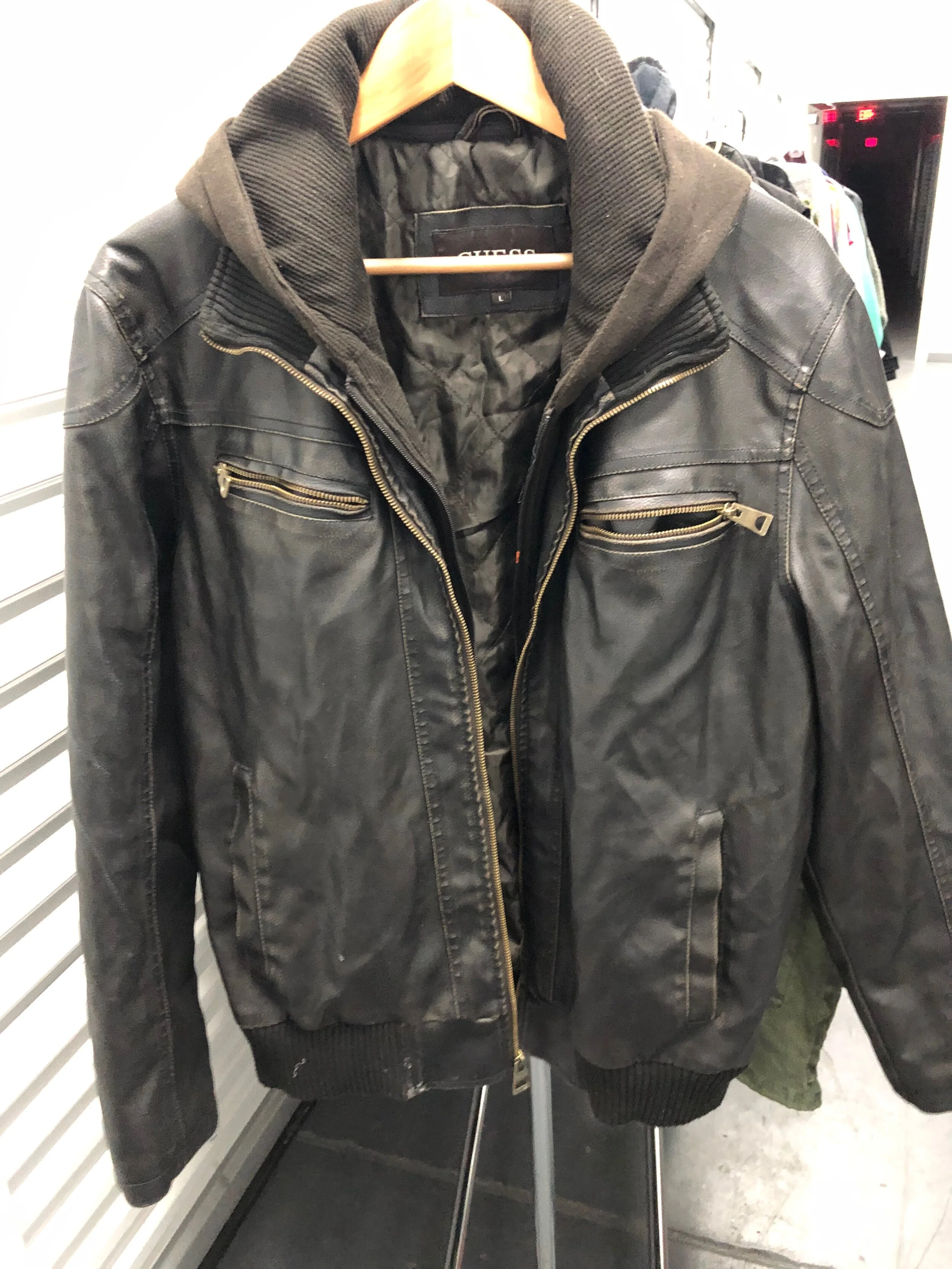 Guess Mens Leather Jacket - Large