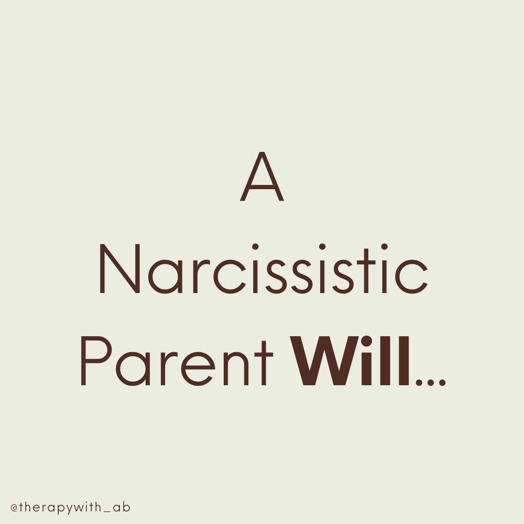 A narcissistic parent will...⁠
⁠
Take credit for your successes⁠
⁠
Belittle successes they cannot take credit for⁠
⁠
Judge you pathologically⁠
⁠
Expect undue loyalty, praise, and attention⁠
⁠
Create physical, emotional, or financial dependence⁠
⁠
Sha