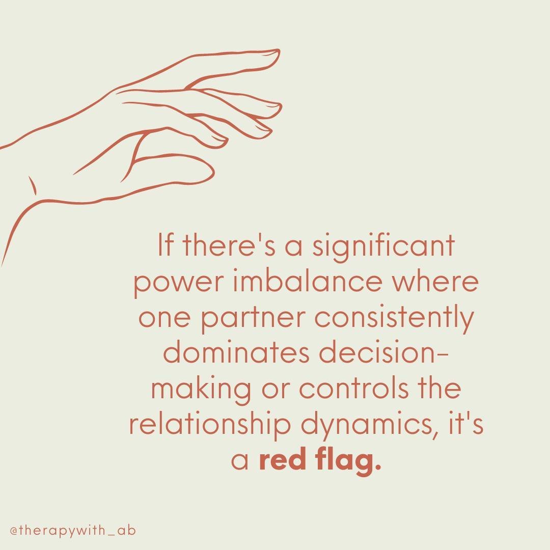 If there's a significant power imbalance where one partner consistently dominates decision-making or controls the relationship dynamics, it's a red flag.⁠
⁠
#cbttherapy #nyctherapy #dbttherapy #mentalhealth