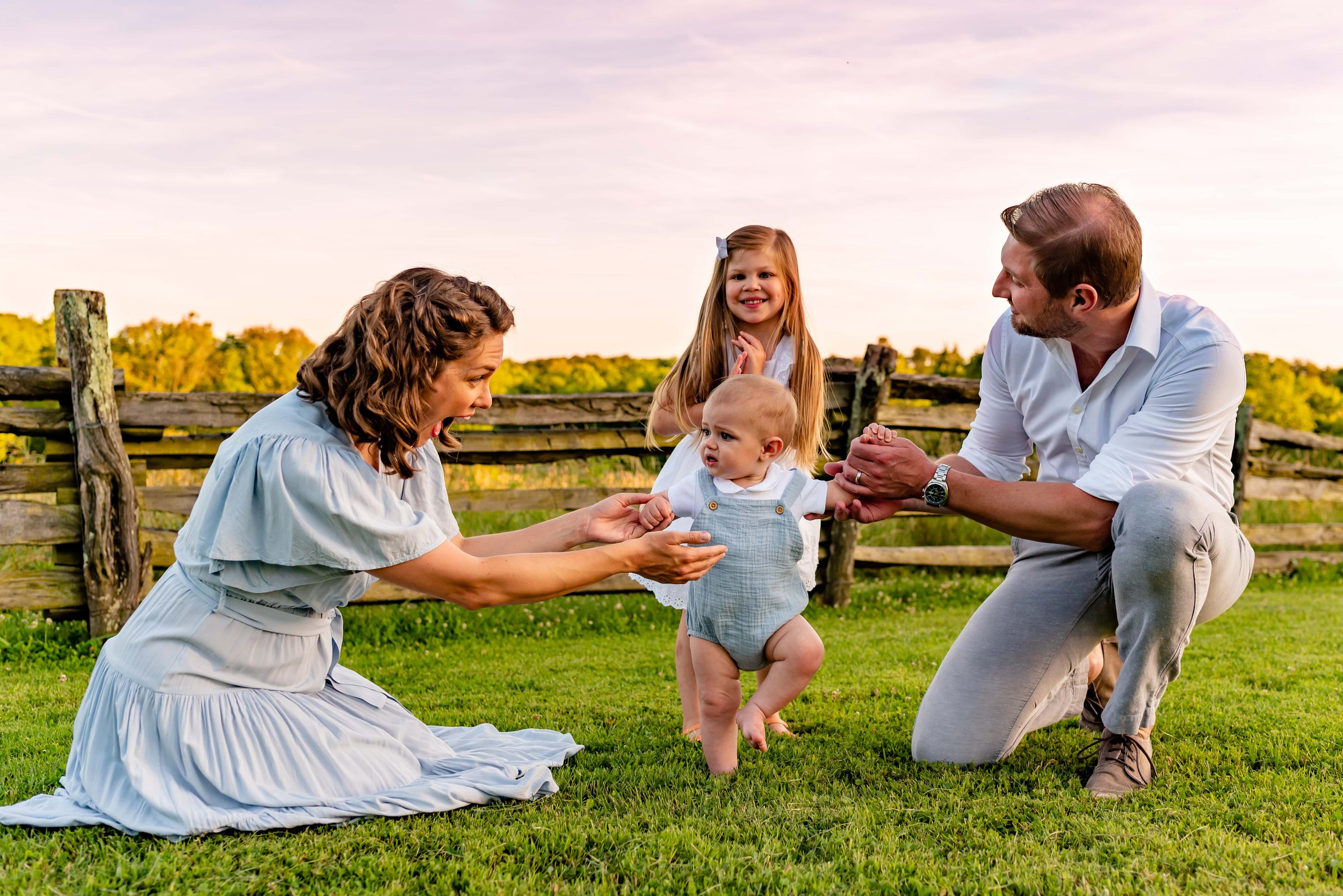 Maryland, mom, dad girl and baby during family photoshoot