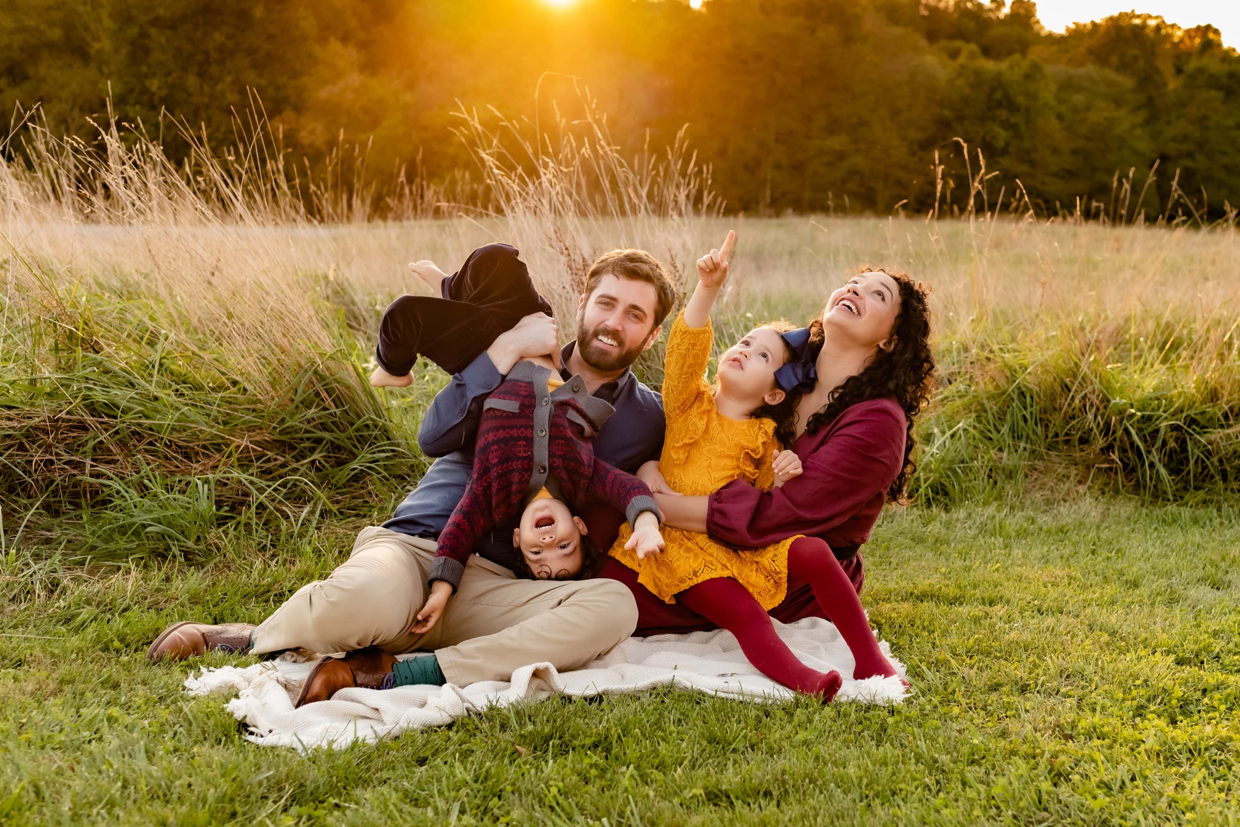 Maryland Family photos at sunset in a field