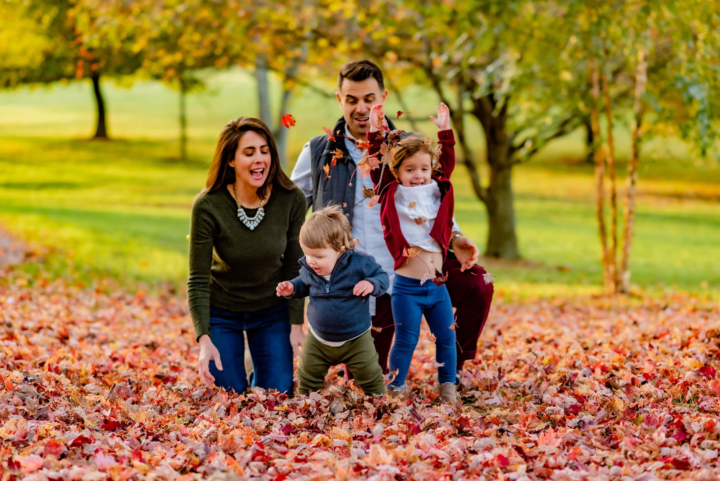 Maryland Family Fall Photo - Laughing and Playing in the Leaves