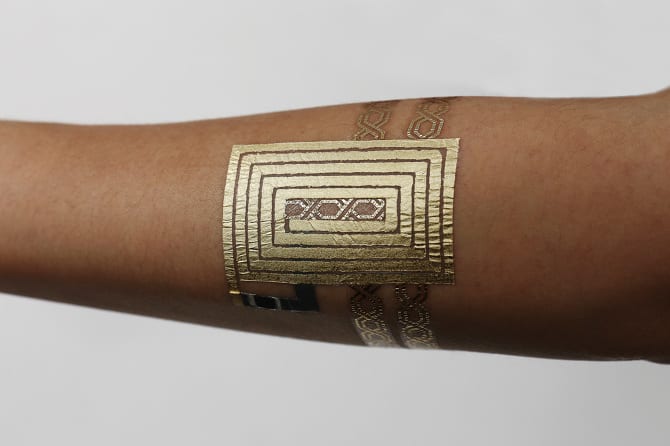 DuoSkin NFC tag communicates and shares data with other devices. (Photo: Jimmy Day)