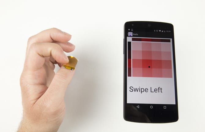 NailO affords swipe gestures. (Image courtesy of MIT Media Lab) 