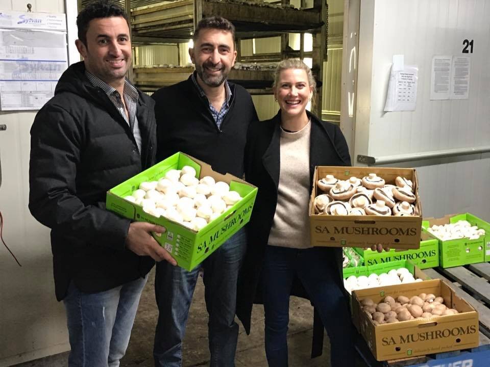 Brothers Nat and Nick Femia of SA Mushrooms with Justine Schofield.