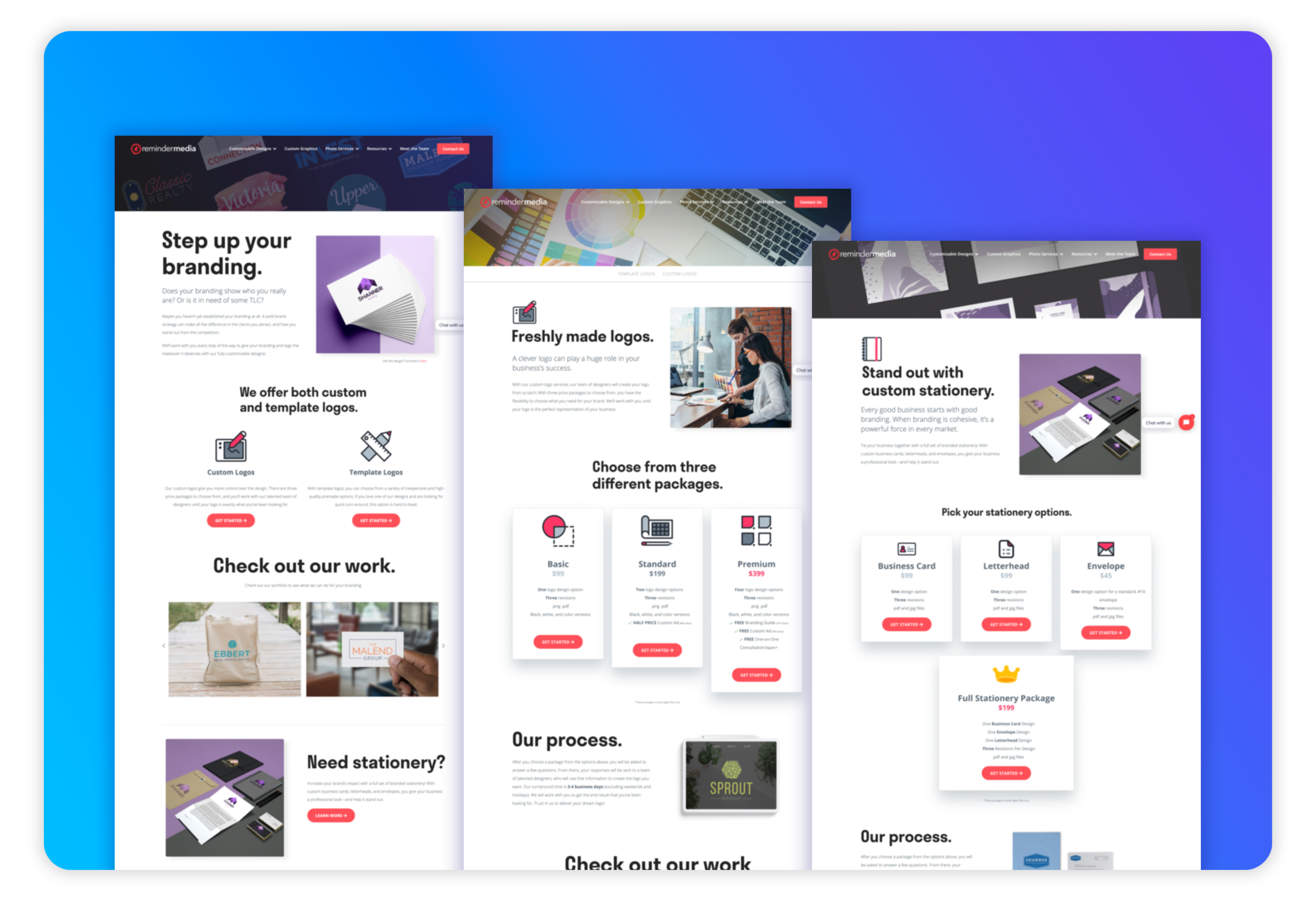 ⮑ Client ReminderMedia | Project New product e-commerce pages / Customizable and template logos (WooCommerce setup) and customizable stationary packages