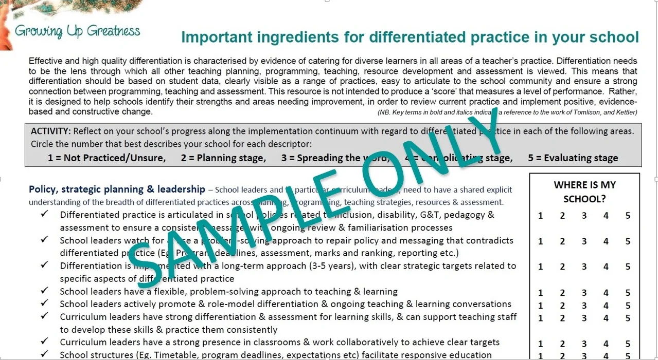 NEW! Planning for Differentiation in my school AUDIT TOOL