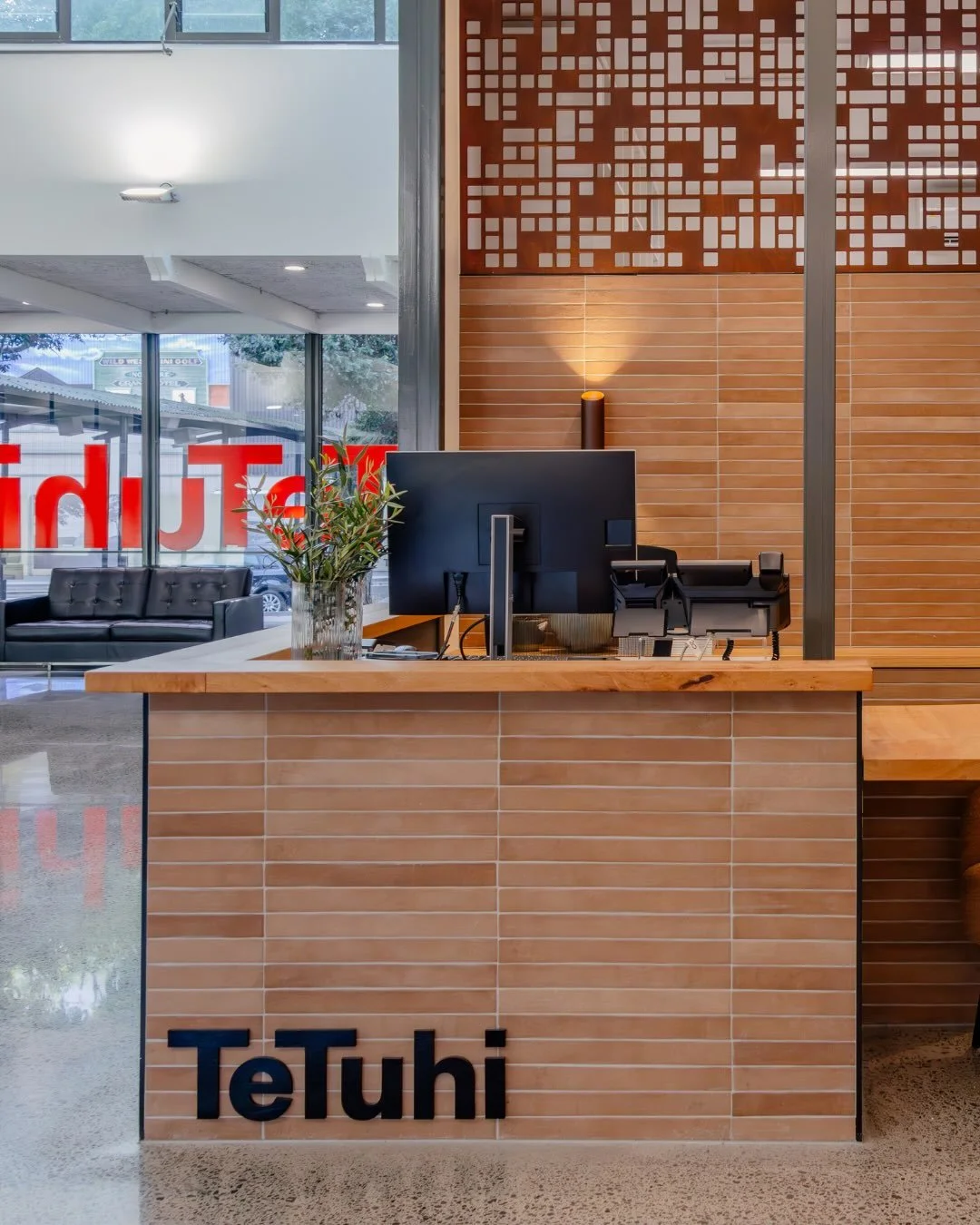A warm welcome starts at the front desk. For the reception refurbishment at @tetuhiart gallery, Nolita Cotto Matt tiles from @tilewarehousenz bring warmth, texture, and character to the space. 
Paired with natural timber, corten steel and soft lighti