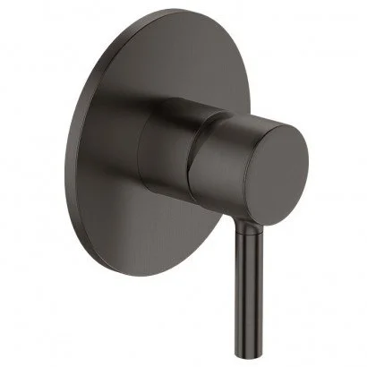 Matte black shower control handle with round base and lever