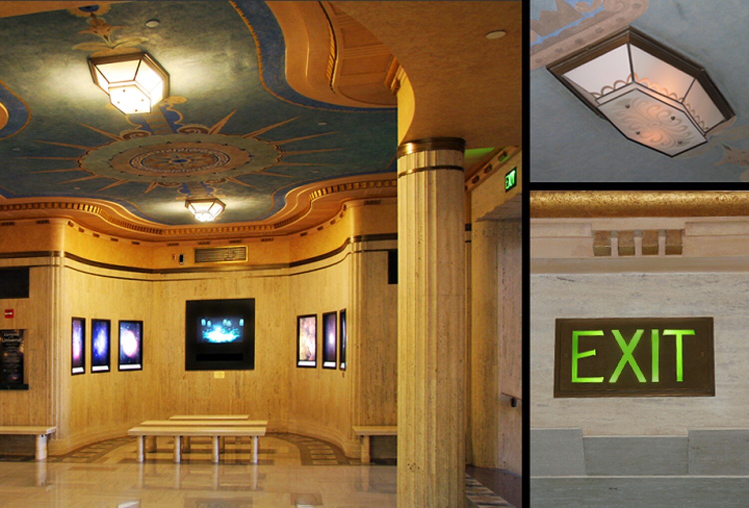 Griffith Observatory; refurbish-restore ceiling lights &amp; exit sign