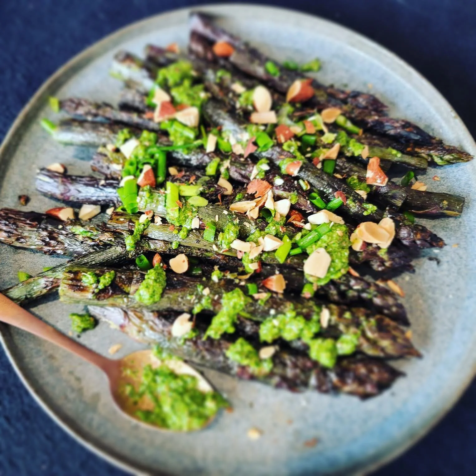 Grilled Asparagus with Pesto &amp; Almonds