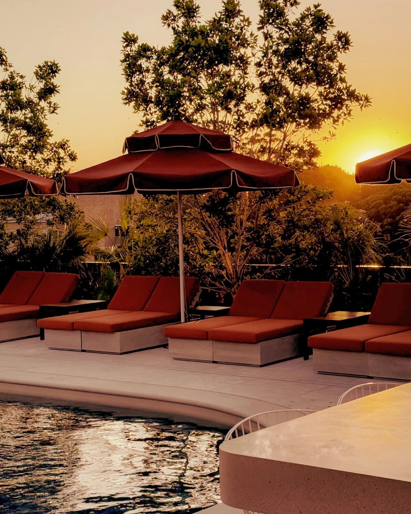 Sunset tones and soft silhouettes , the golden hour stretched into stillness @theevehotel 
~ Terracotta cushions catching the last light
~ Water reflecting a slow exhale
~ Evening descending in bronze and calm

📷by me