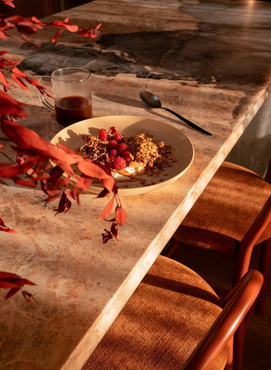 Photography of an interior 70s style in Merimbula, view of the breakfast table