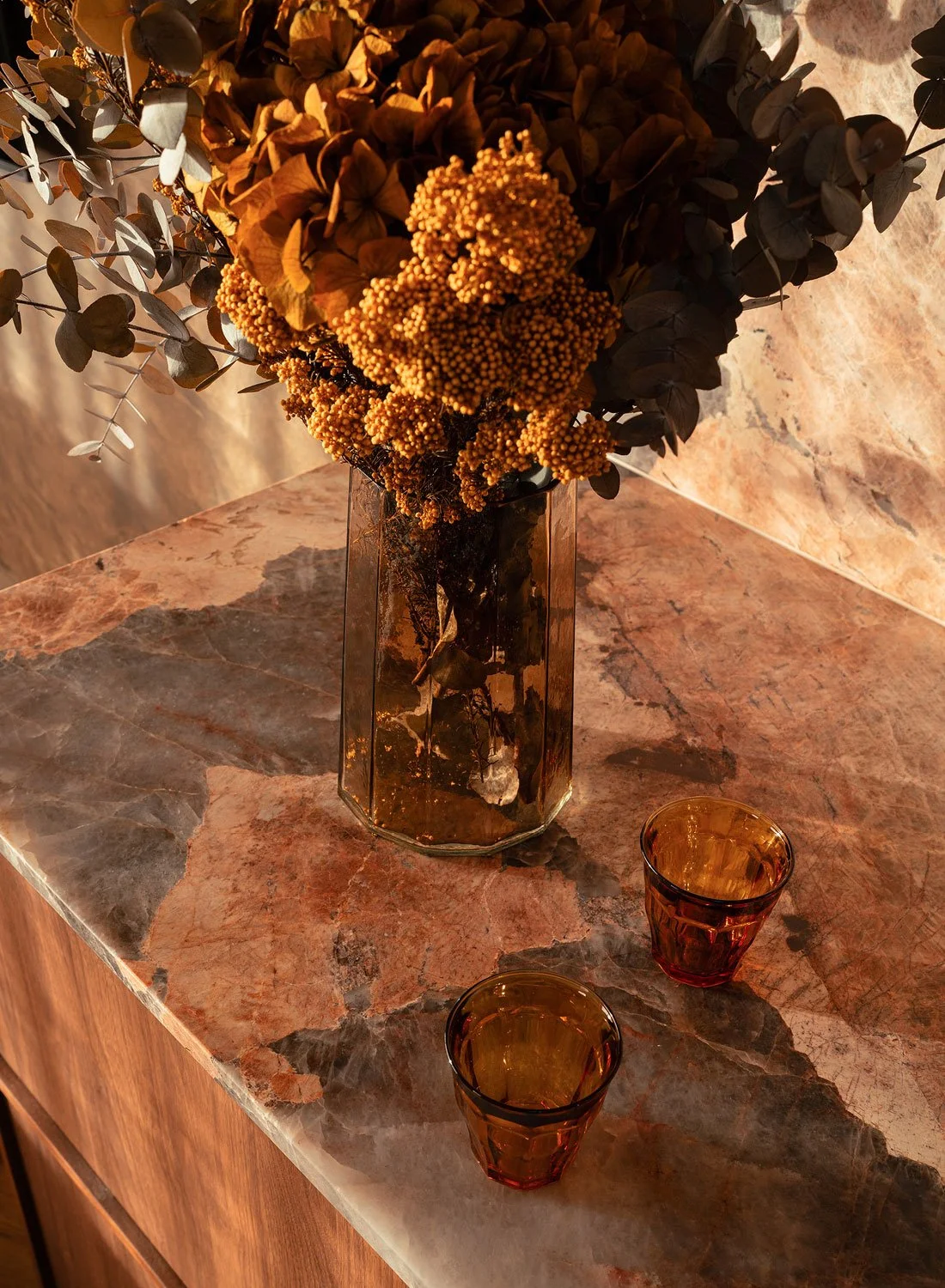 Photography of an interior 70s style in Merimbula, close up of a flower bouqiet