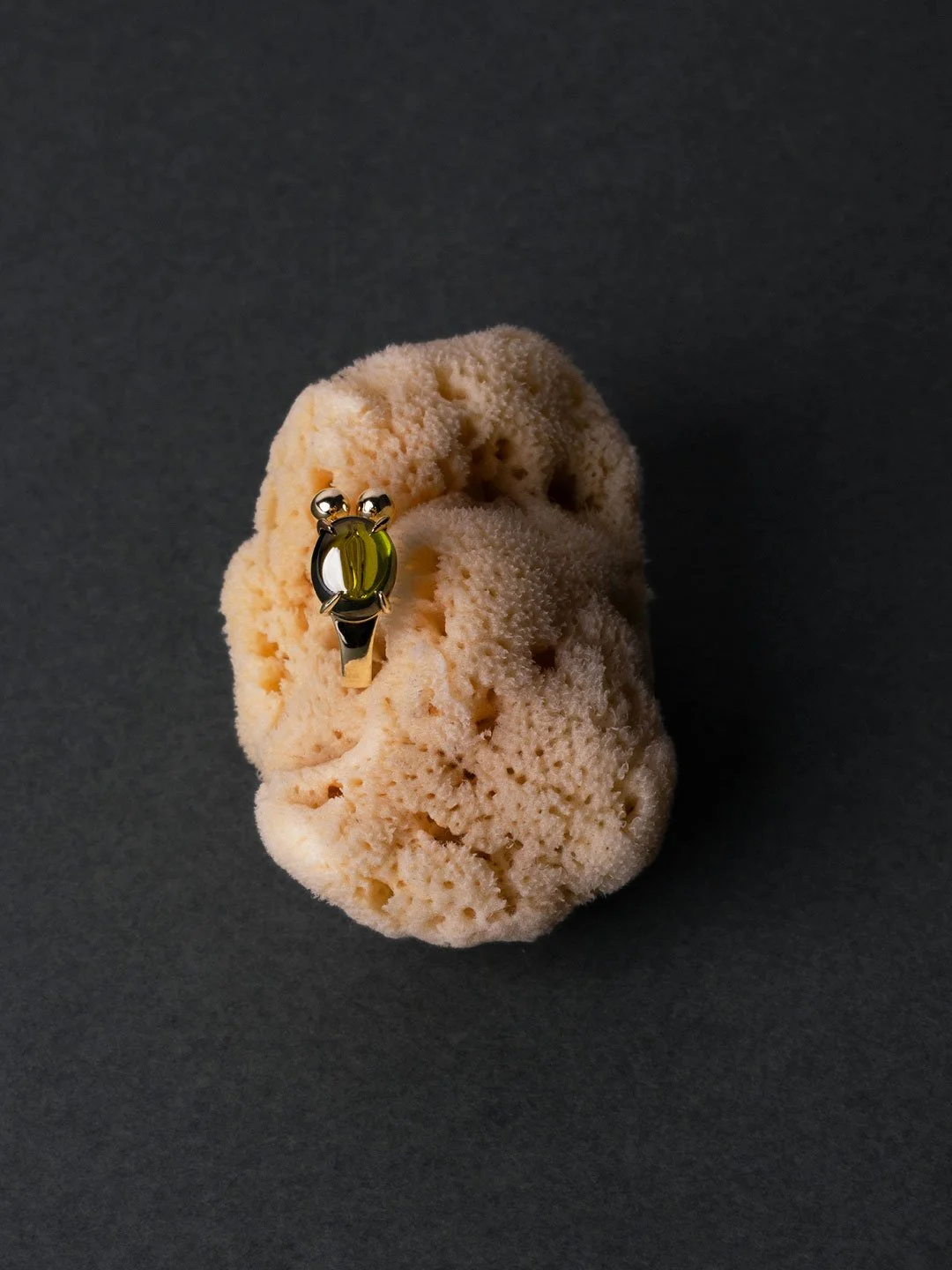 Jewellery editorial photography of a ring on a sponge