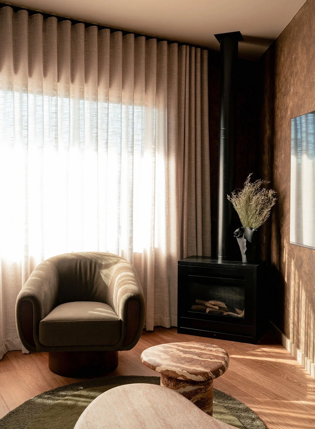 Photography of an interior 70s style in Merimbula, view of the sofa