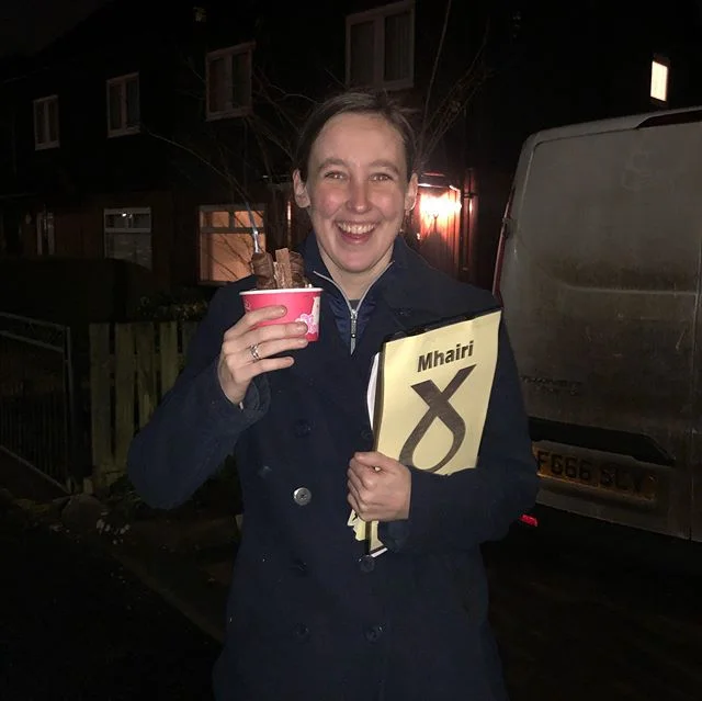 Out canvassing with the team and the ice cream van kindly offered me some. Never too cold for ice cream 🍦 #ActiveSNP #GE19