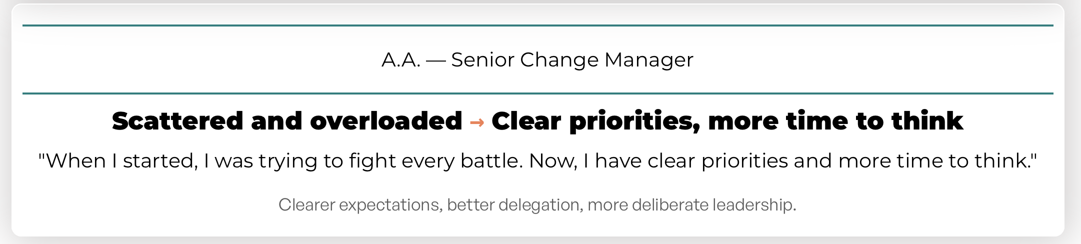 Client results: senior change manager  builds clearer priorities and finds more time to think