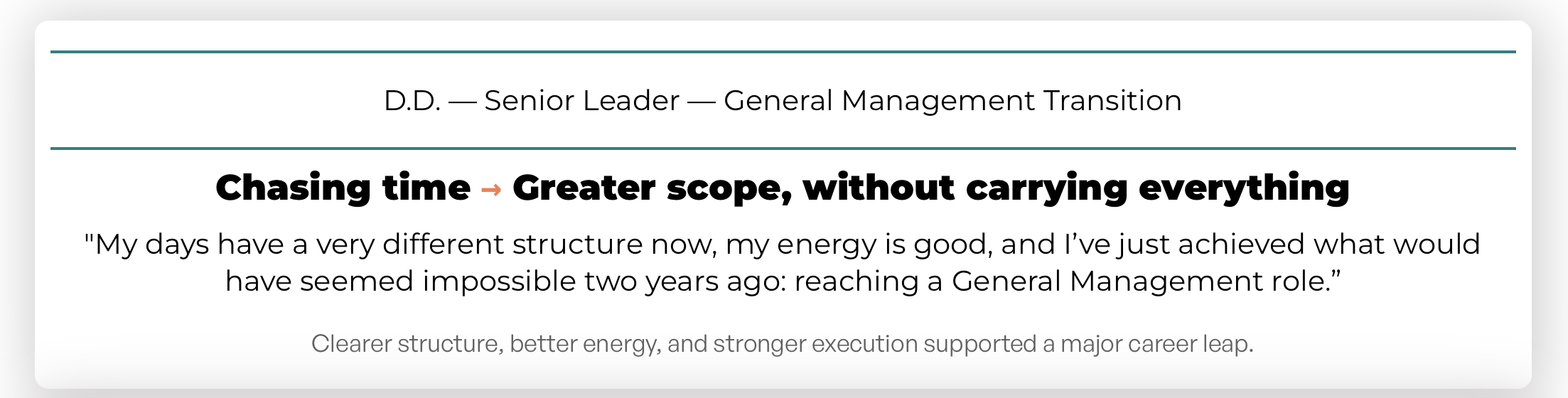 Client results: senior engineering leader jumps to general manager role.