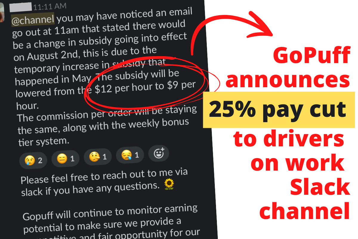 GoPuff uses company Slack channel to announce 25 - 35% pay cuts to workers