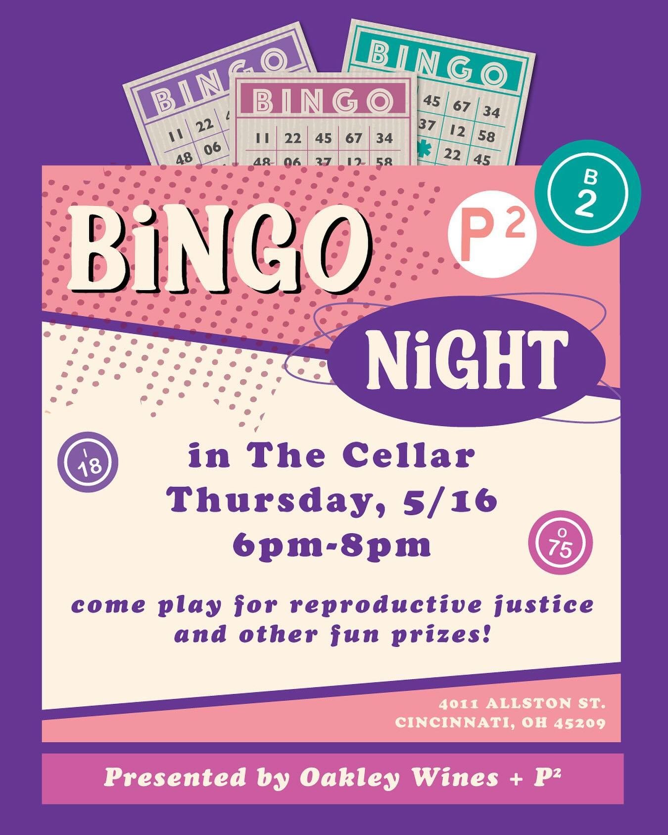 Come drink + eat + play for @psquaredcincy bingo!