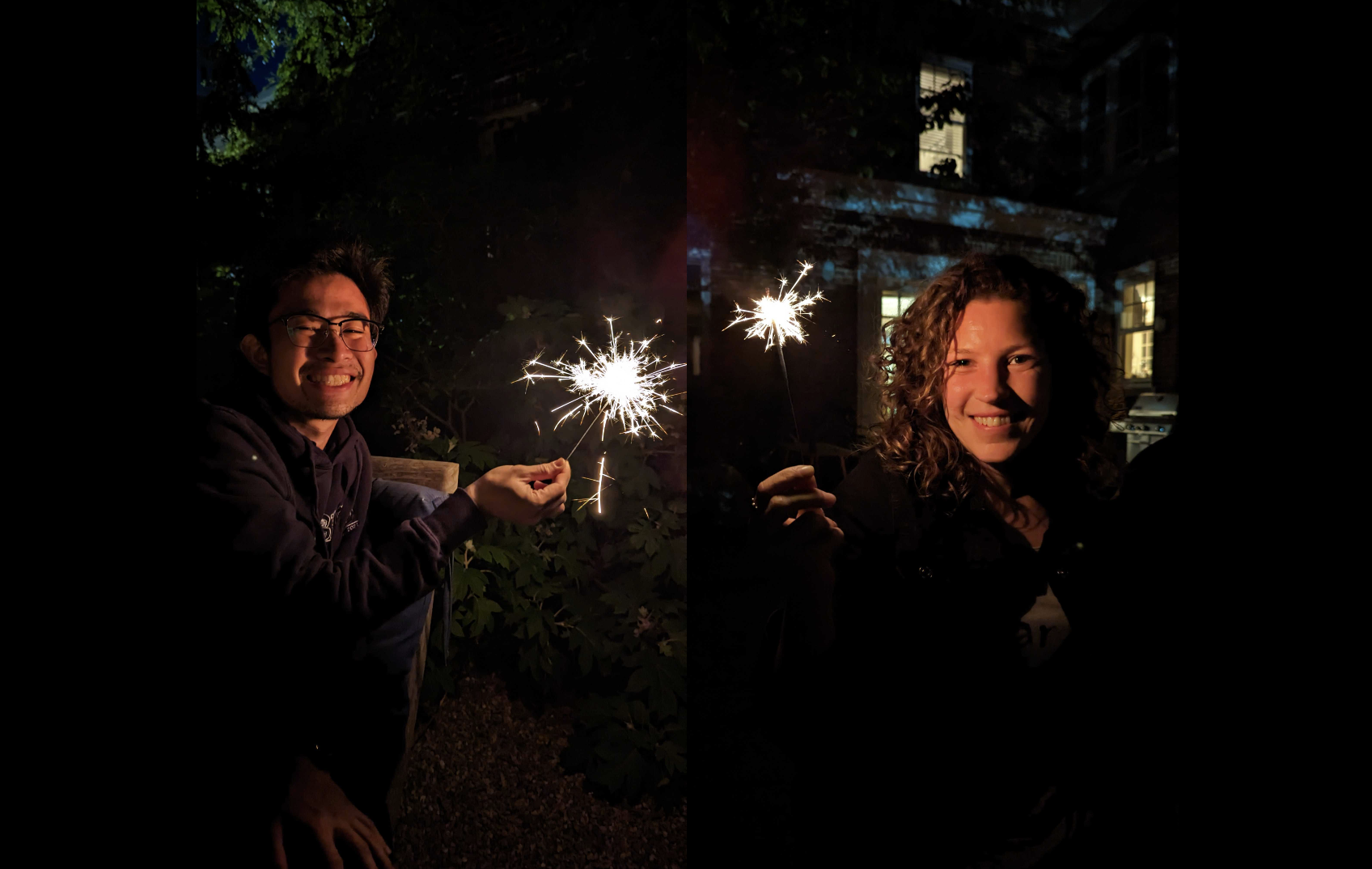 Neos and Alexandra with sparklers (Neos and Daniela's Goodbye Party) - May 2023