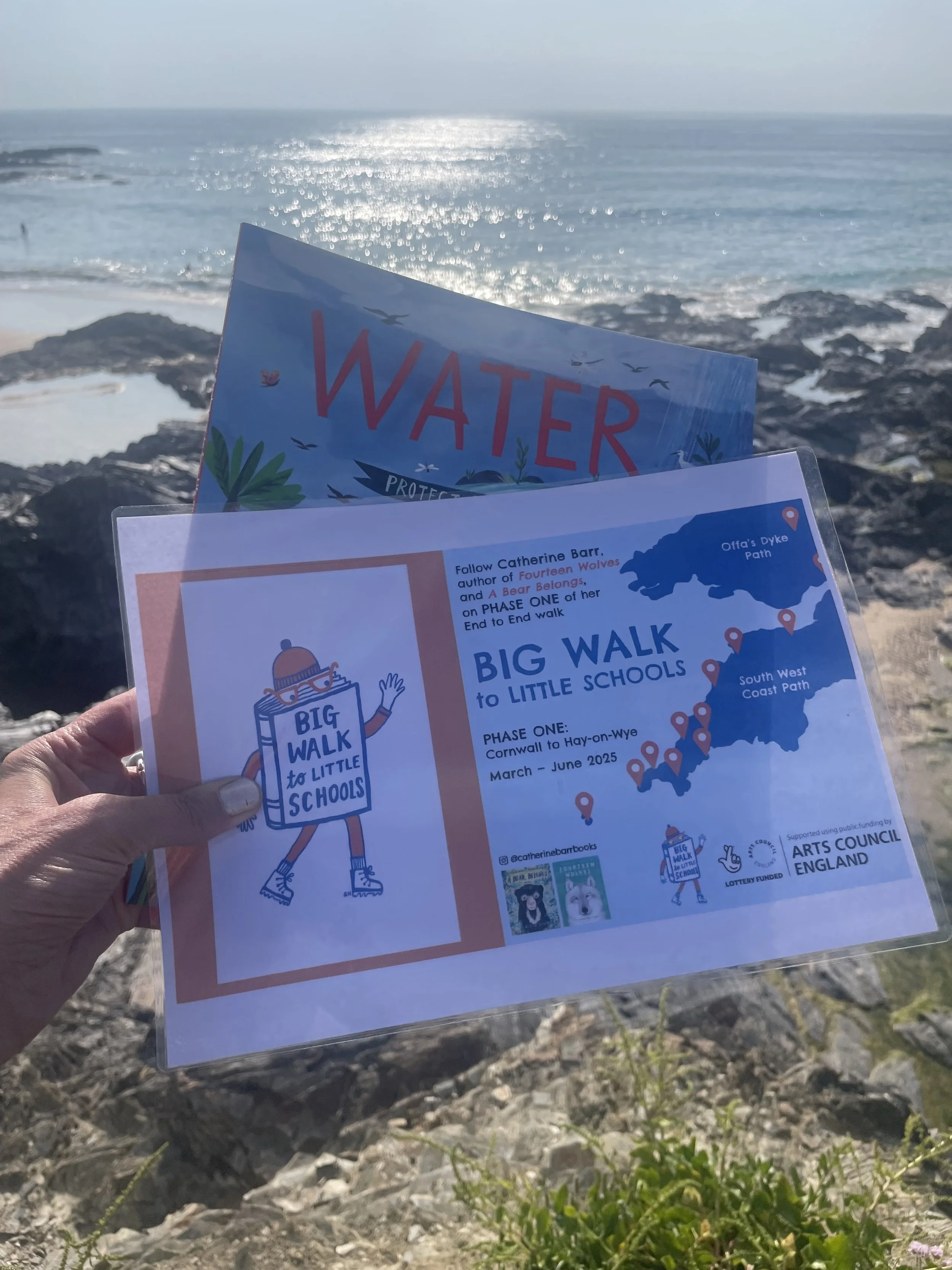 The logo and map of Catherine Barr's Big Walk to Little Schools