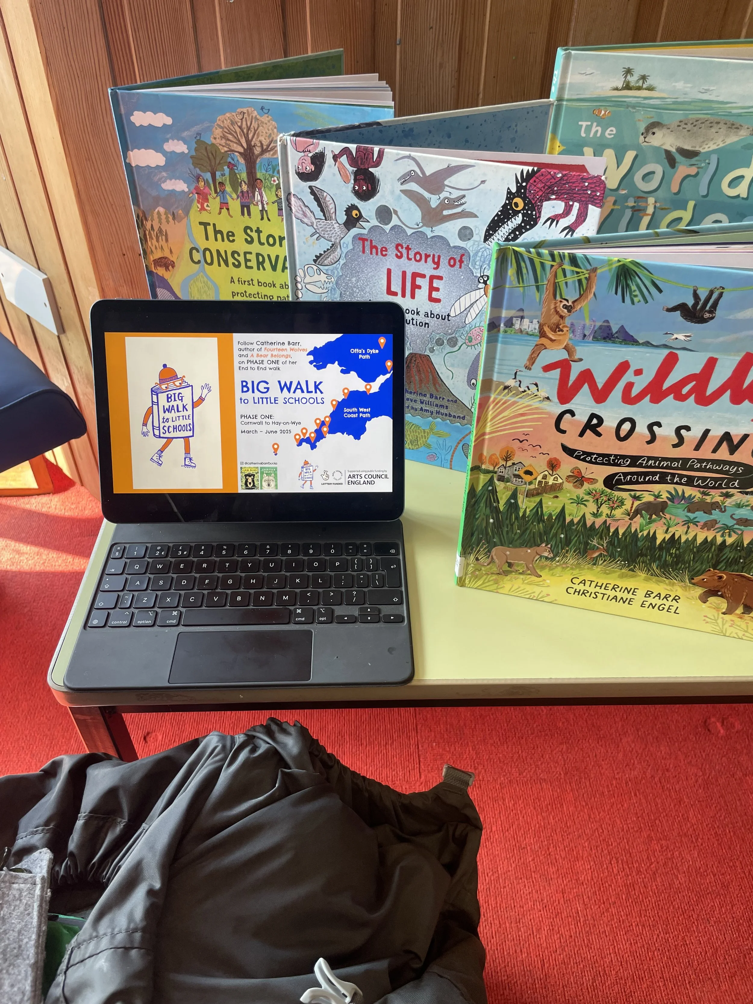 Catherine Barr's nonfiction books and iPad in Wadebrige Library in Cornwall