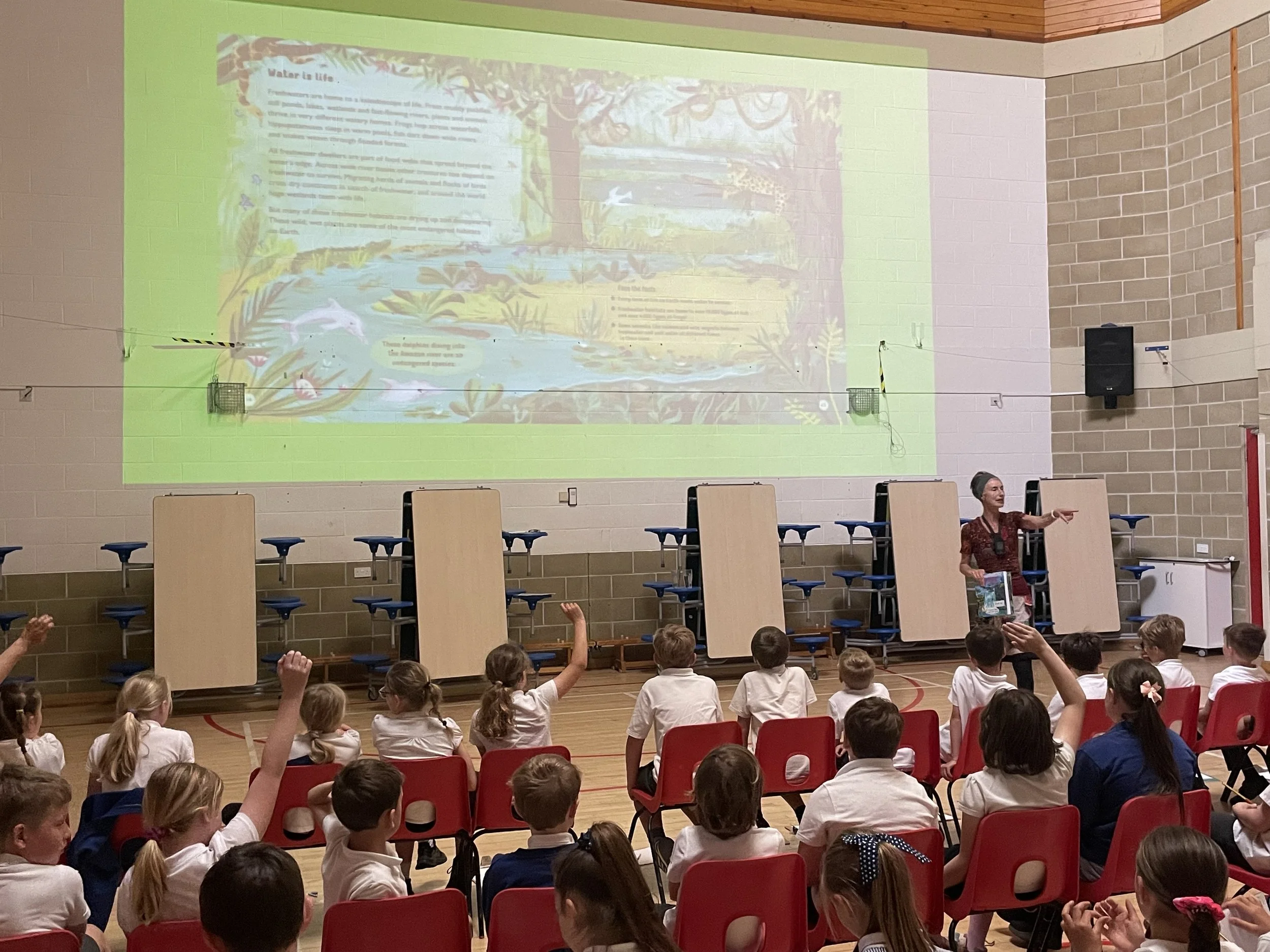 Catherine Barr author event in St Minver school assembly