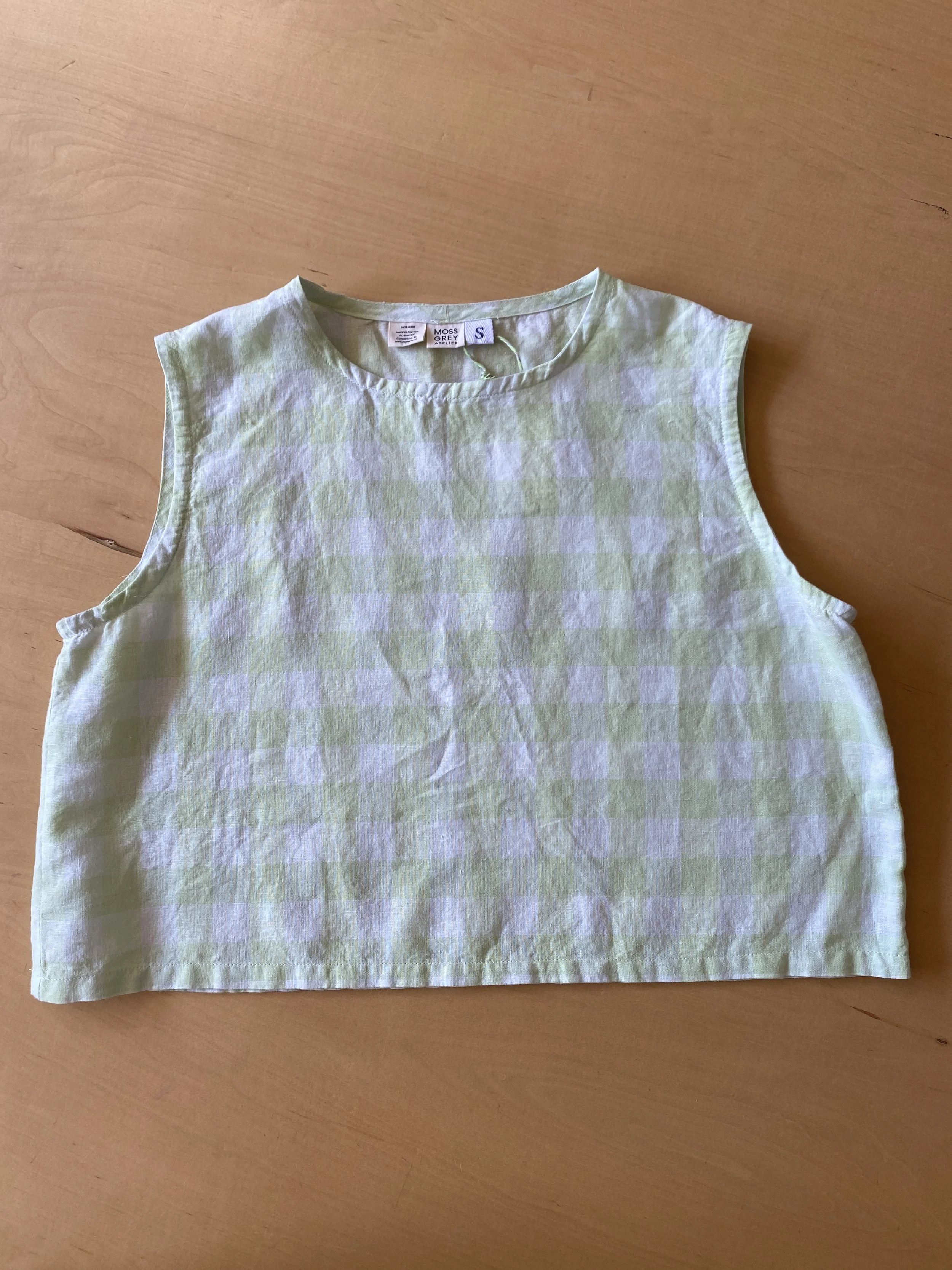 Cropped Juliana Shell in Lime Gingham Checked Linen - Ready to Wear