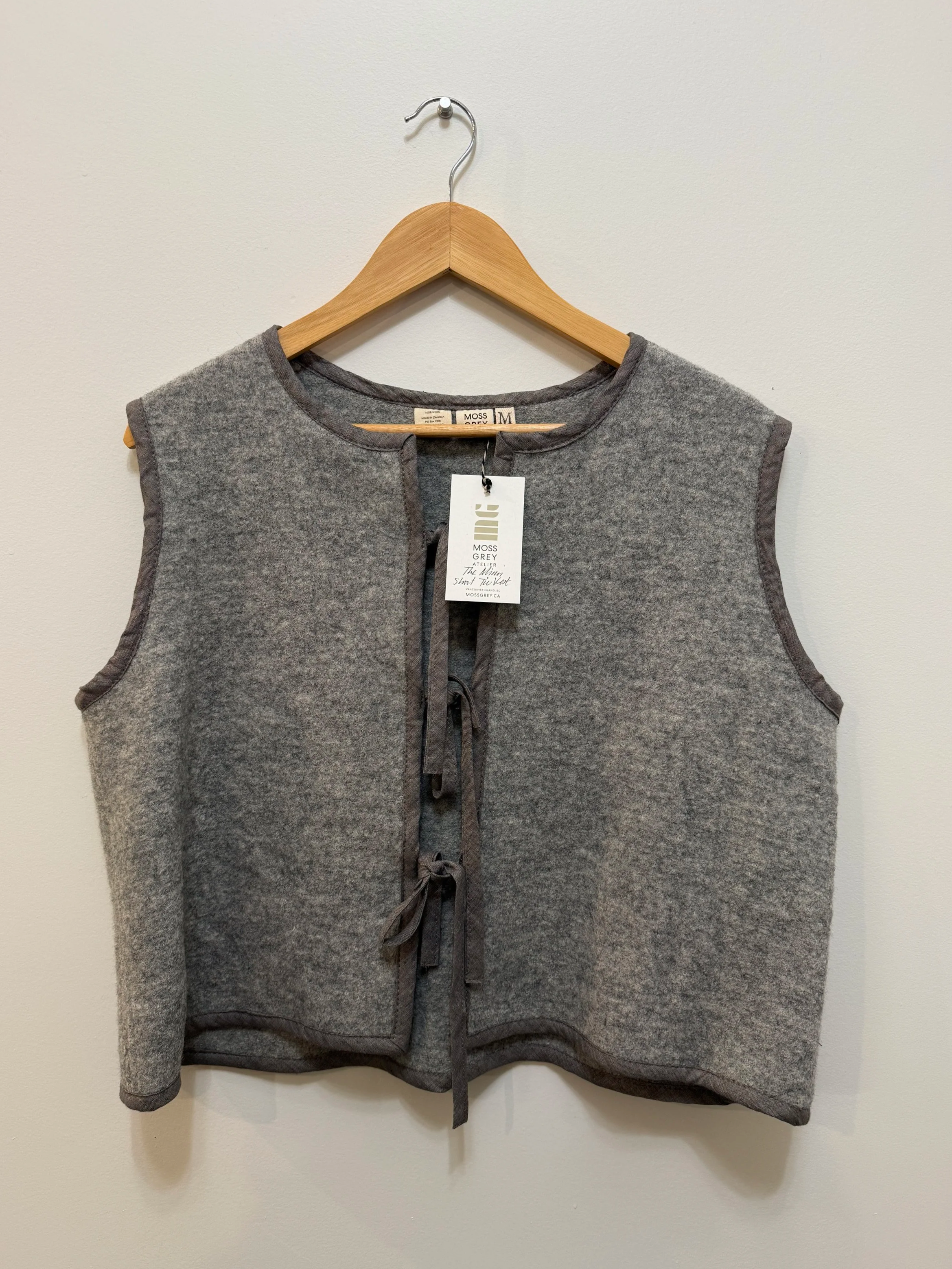 The Mimi Short Vest in Owl Grey Boiled Wool / size M / Ready to Wear