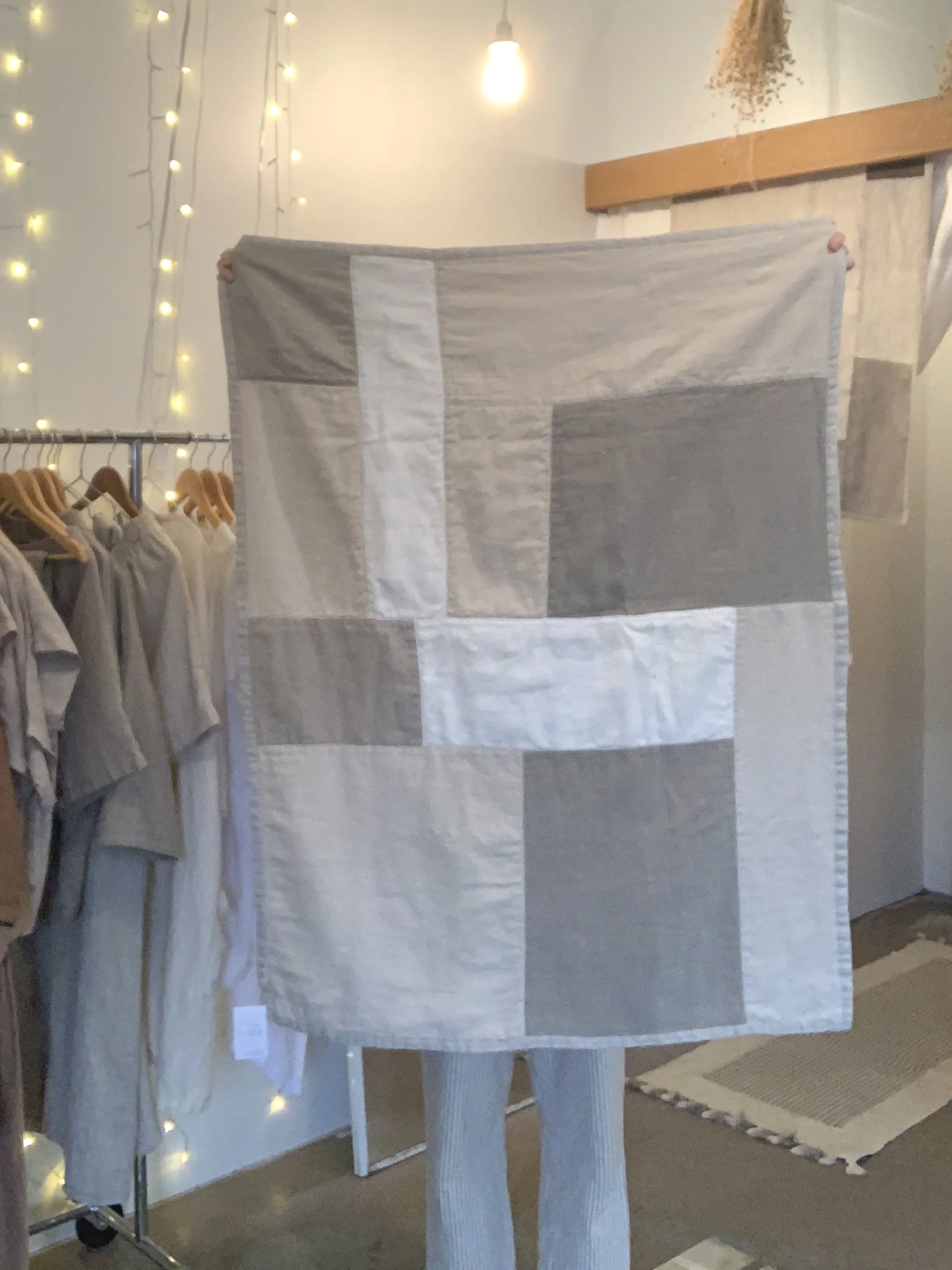 Linen Patchwork Quilt with Cotton Batting / one of a kind #004 - ready to ship