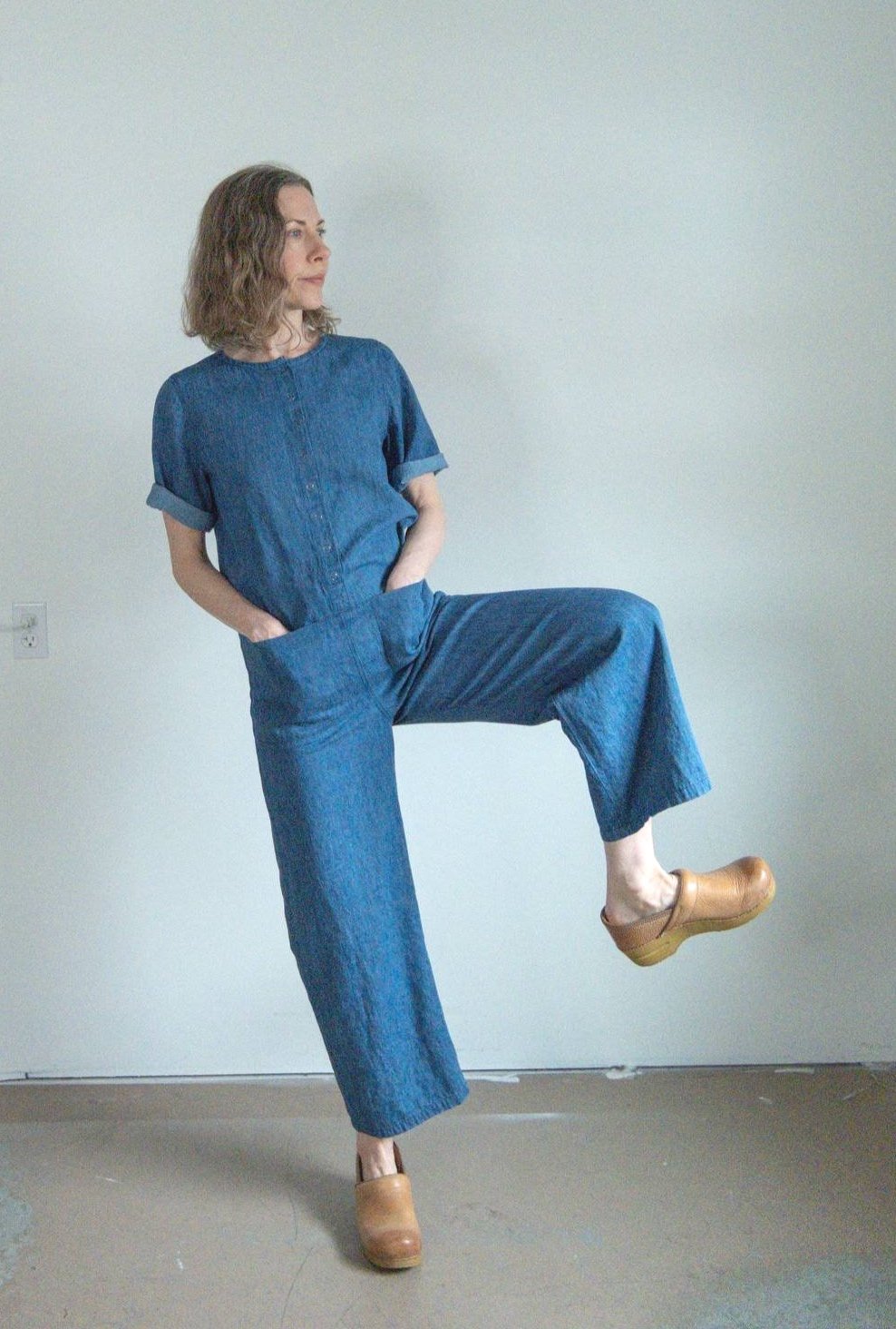 Juliana Jumpuit with 1/2 sleeve + long inseam - size XS in Hemp/Organic Cotton DENIM | RTW