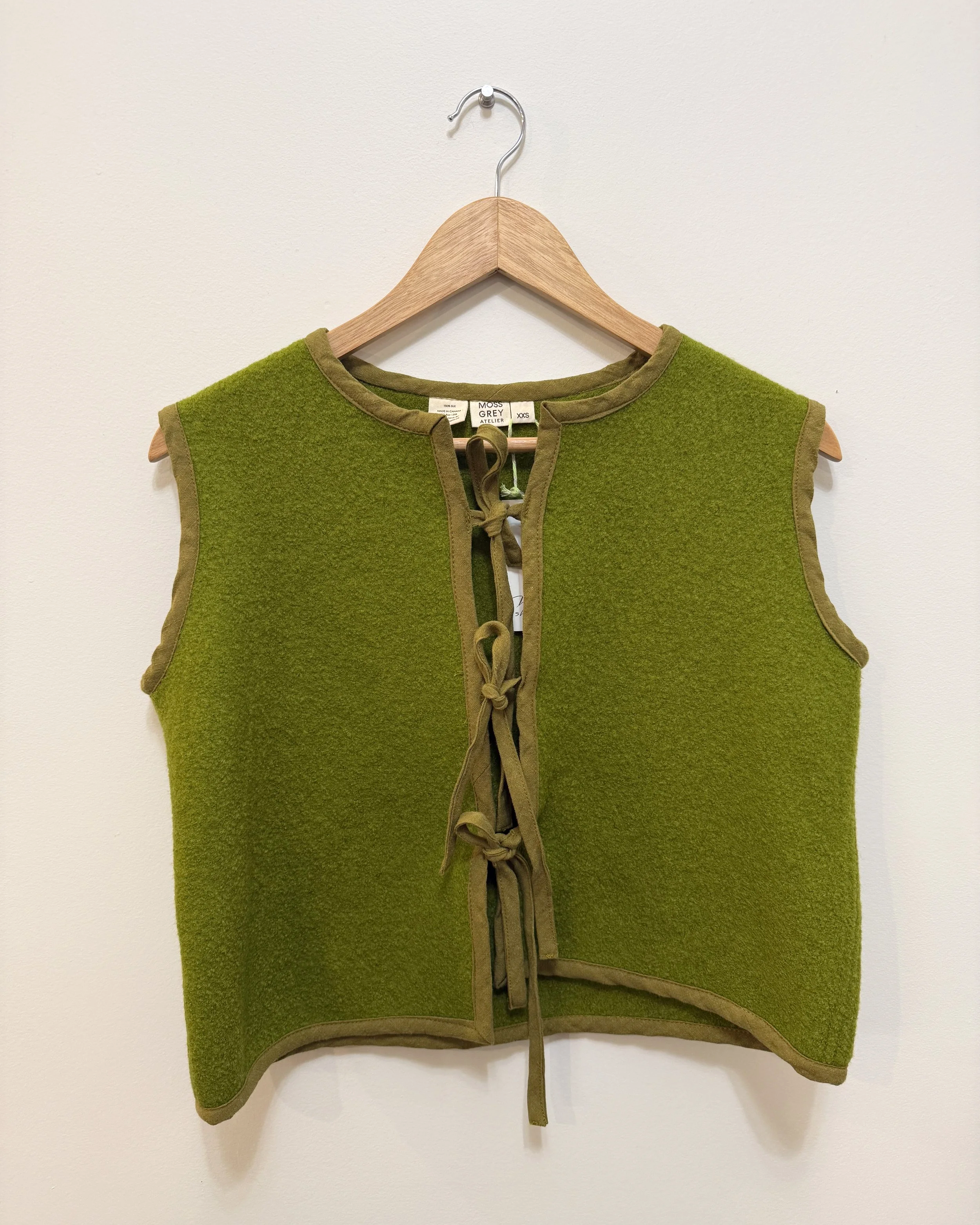 The Mimi Short Vest in Matcha Boiled Wool / XXS / Ready to Wear