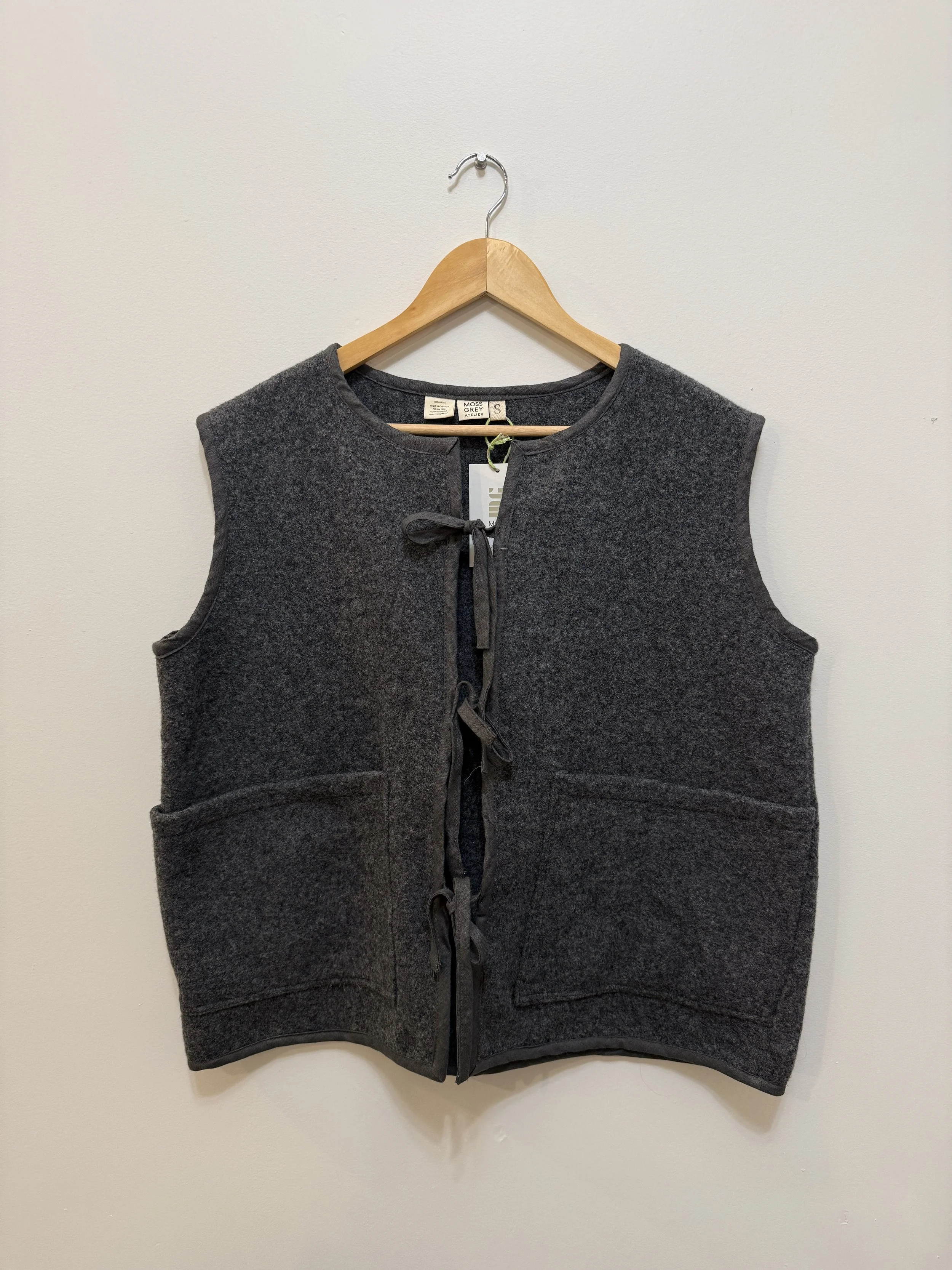 The Mimi Vest with Patch Pockets in Wolf Grey Boiled Wool / size S  / Ready to Wear