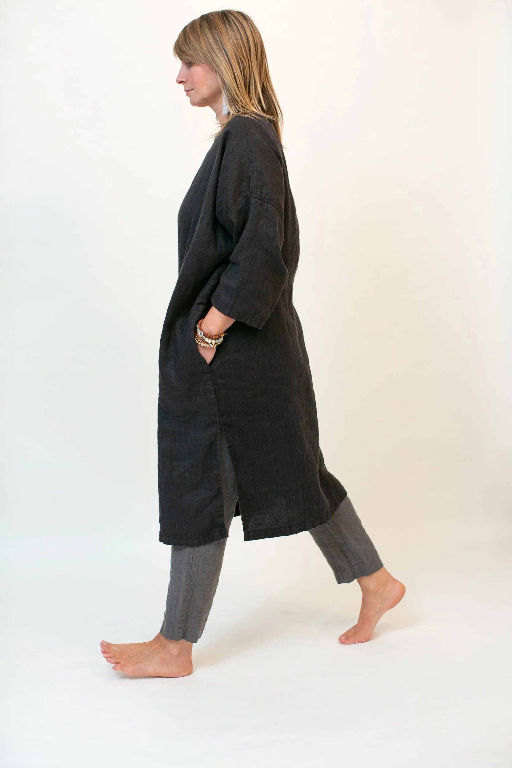 JENNY MIDI DRESS with side slits, 3/4 sleeves + pockets