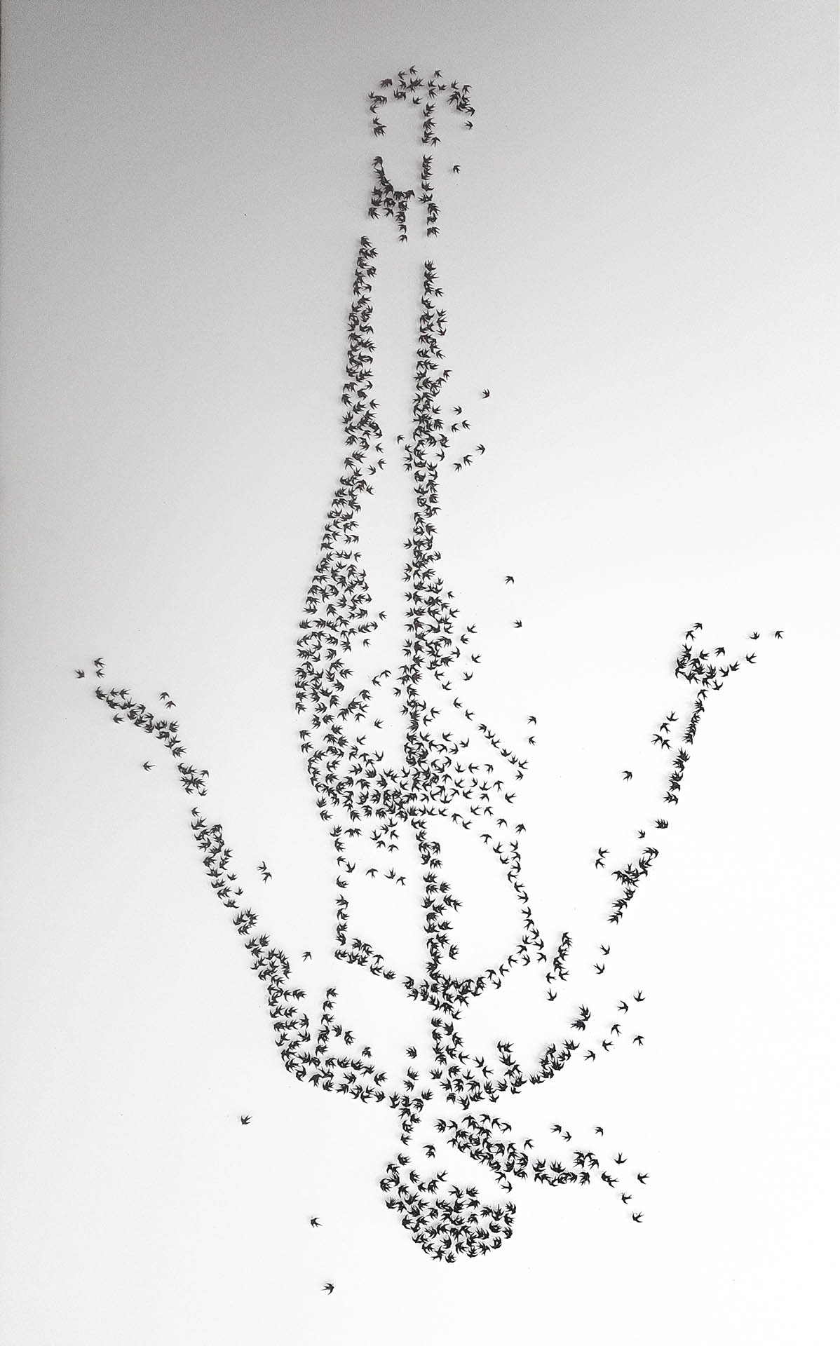Diver 164cm x 98cm Watercolour paper, painted pins, foam board