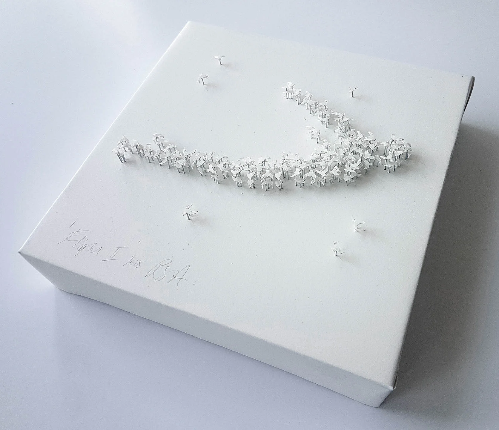 Flight ll 20cm x 20cm Canvas, paper, pins