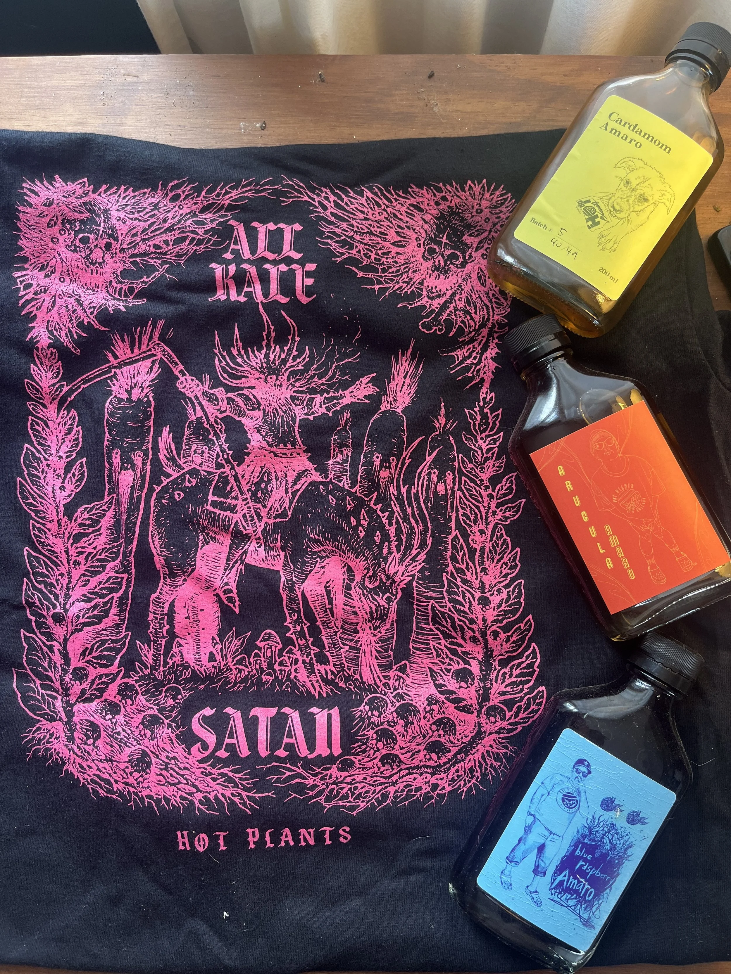 Neon Pink on Black Kale Satan shirt (s and m only)