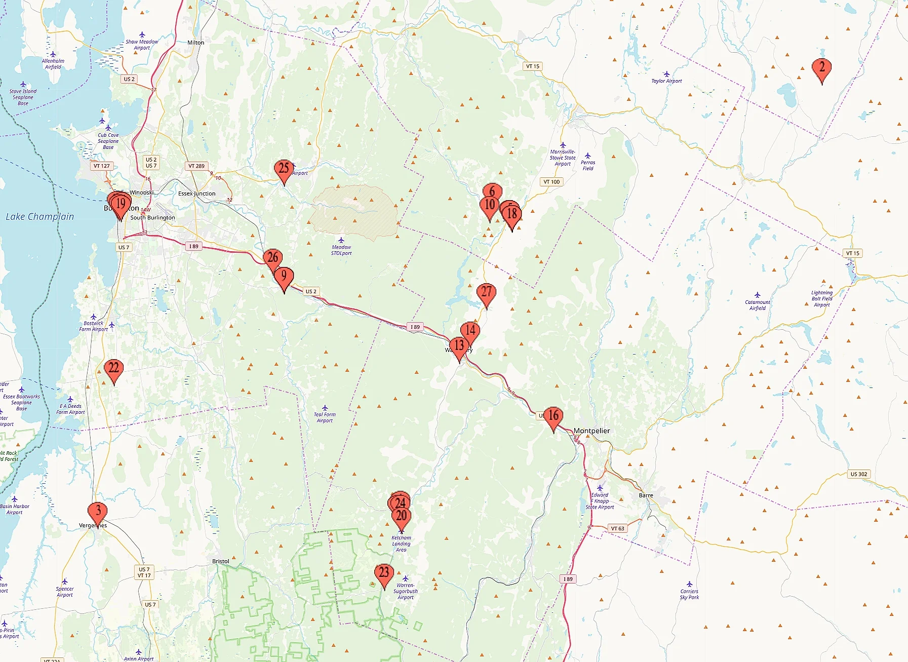 Click to access map with every location matched to its number.
