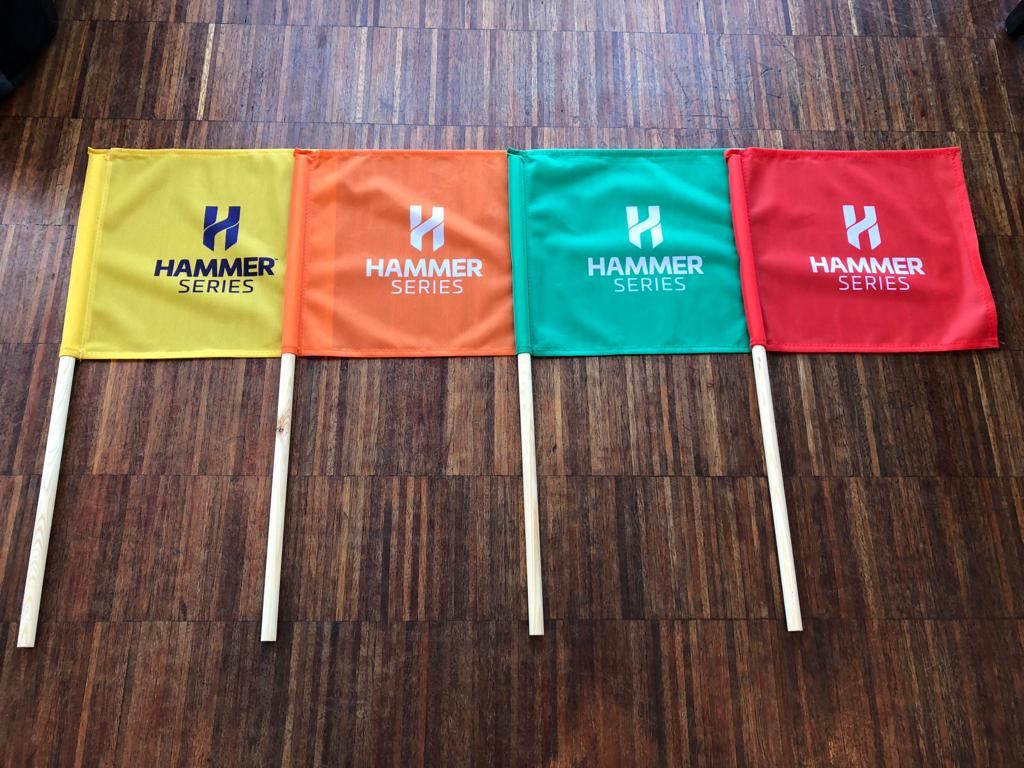 Colour-coded Hammer Series race commissaires’ flags