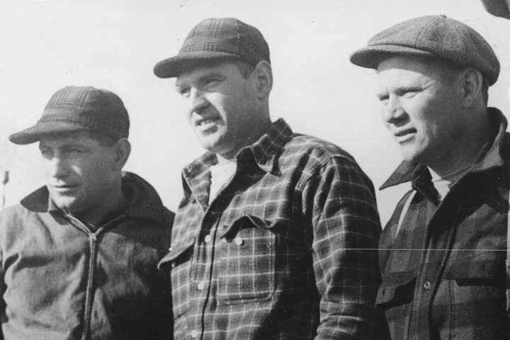 Fishermen Joe Fountain, Corky Fisher and Capt. Clyde Cross