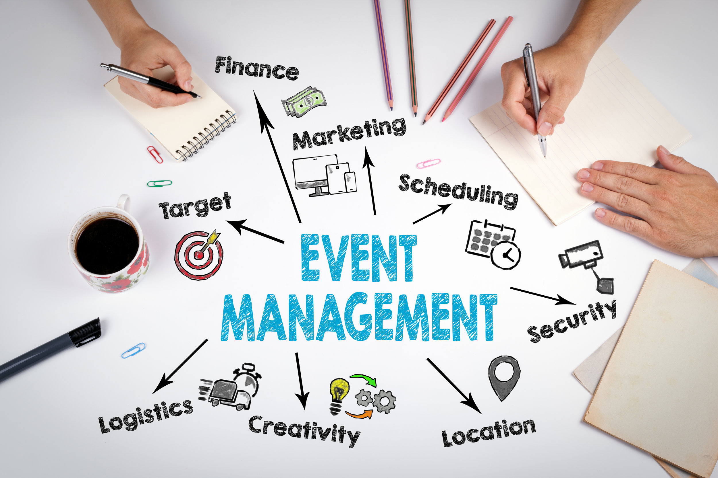 Event management Concept. The meeting at the white office table.