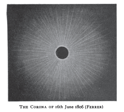 Ferrer’s subsequent illustrations of eclipse coronas featured a lime, for some unknown reason. (Wikimedia Commons)