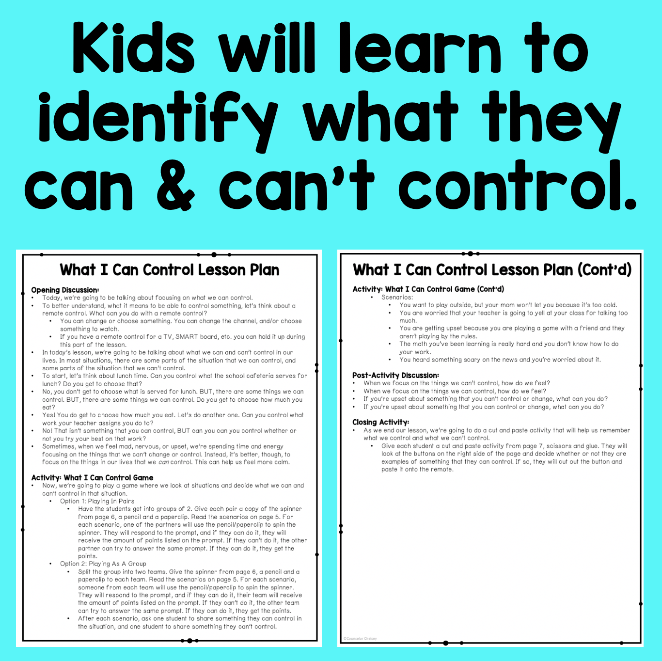 Circle Of Control Self-Regulation Lesson Plan For Kids