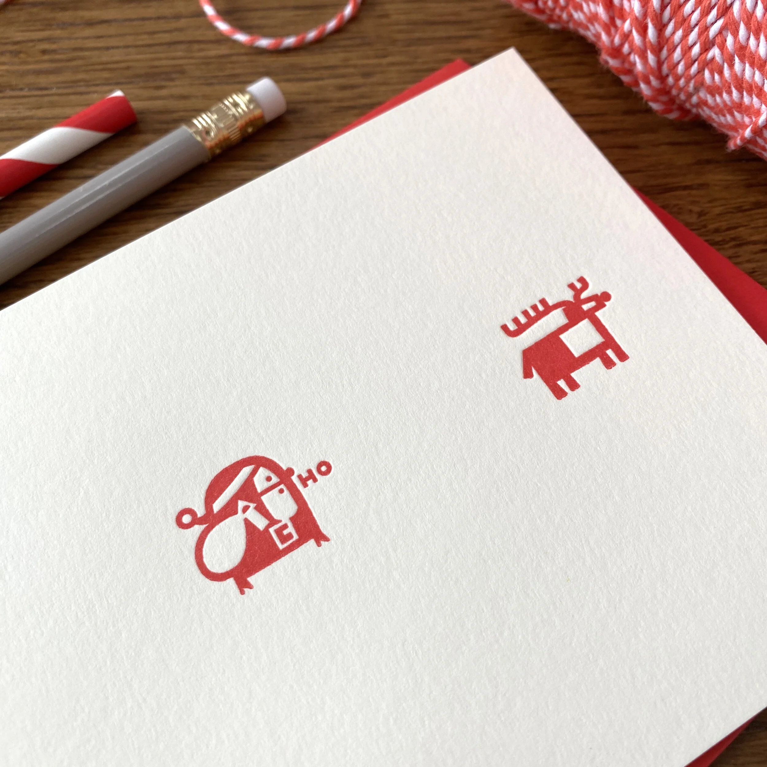Santa and reindeer letterpress Christmas cards