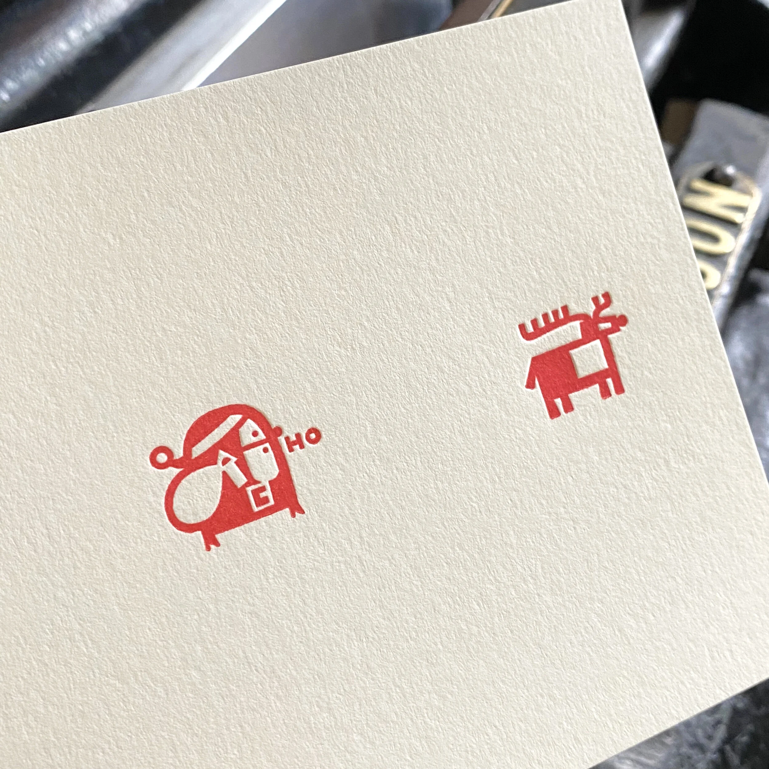 Santa and reindeer letterpress Christmas cards