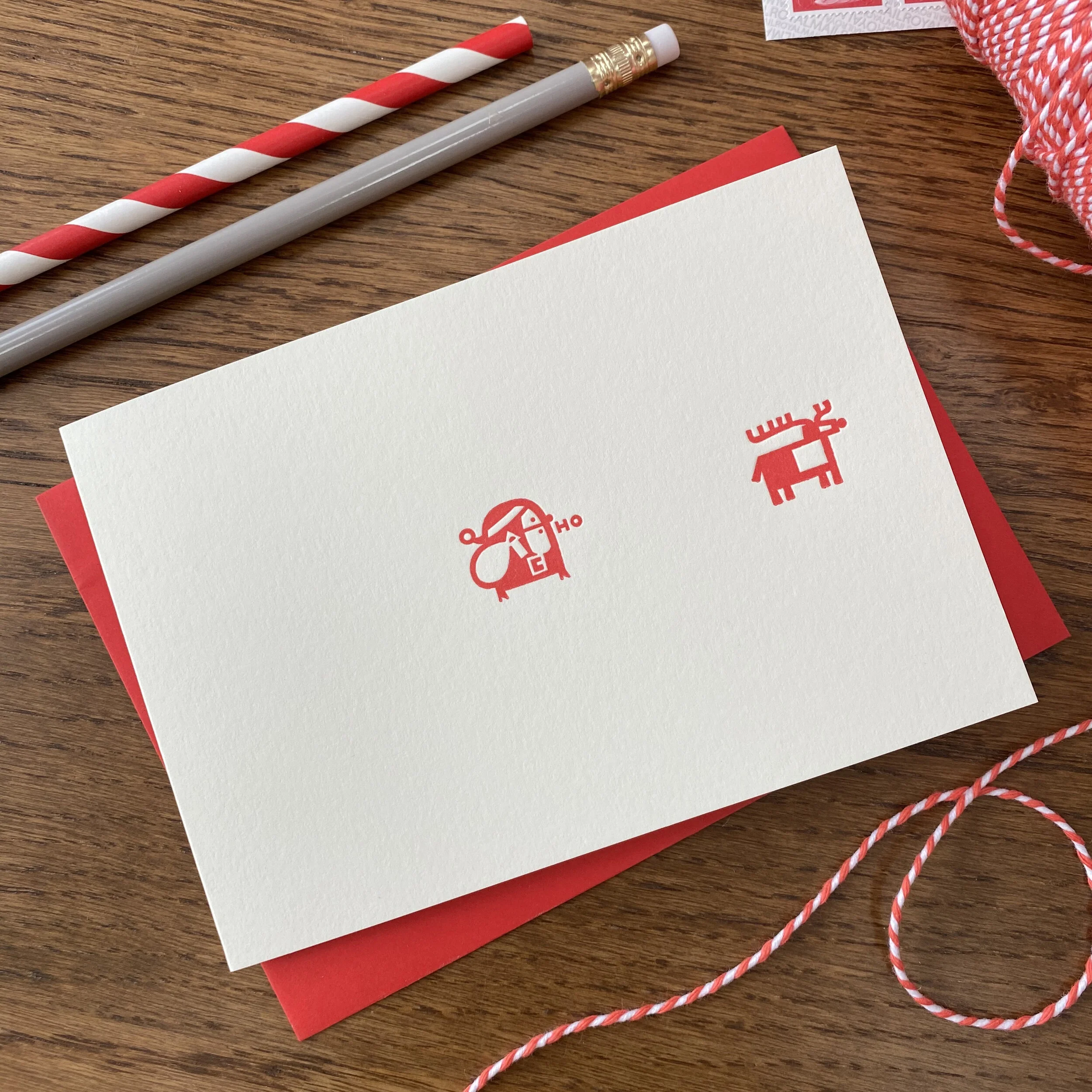 Santa and reindeer letterpress Christmas cards