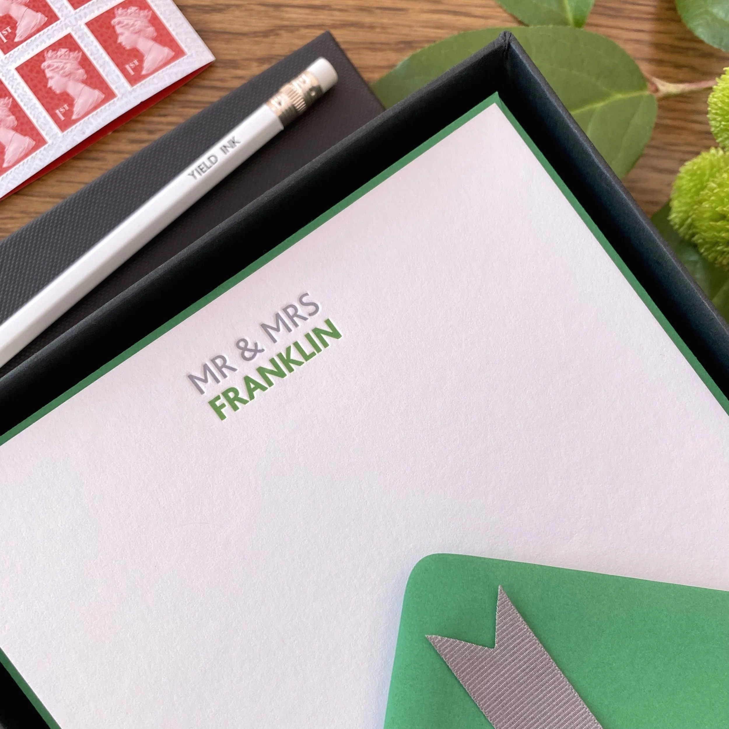 'Boxed personalised letterpress names notecards'